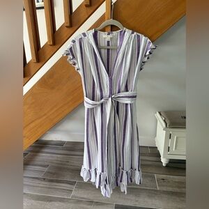 Chelsea & Violet; Lavender and white strip dress with tie at waist